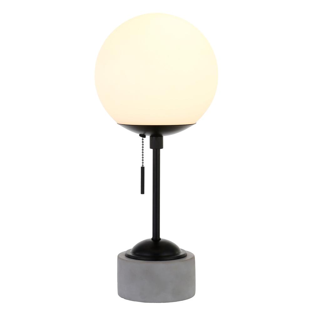 18" Gray and Black Concrete Globe Table Lamp With White Globe Shade. Picture 2