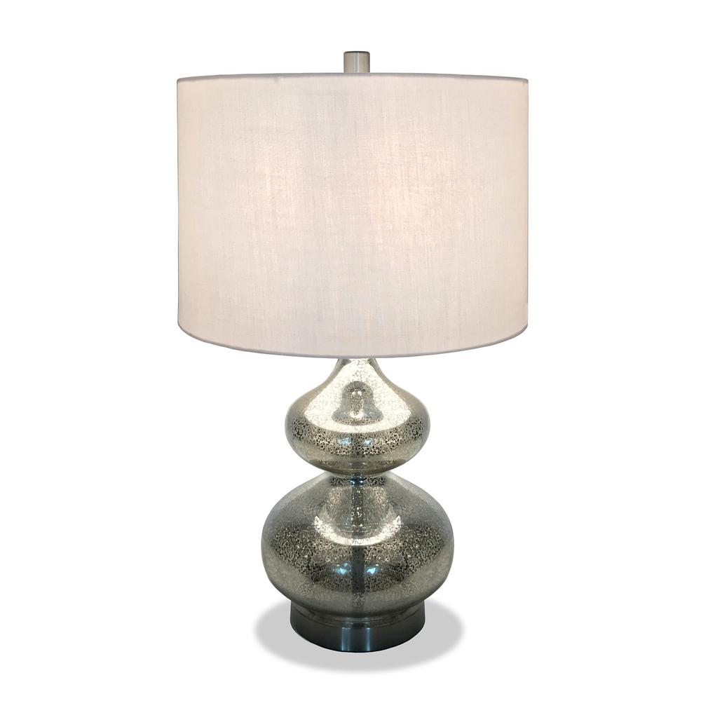 23" Nickel Glass Table Lamp With White Drum Shade. Picture 2