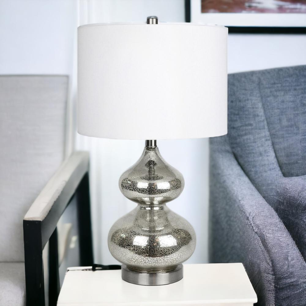 23" Nickel Glass Table Lamp With White Drum Shade. Picture 3
