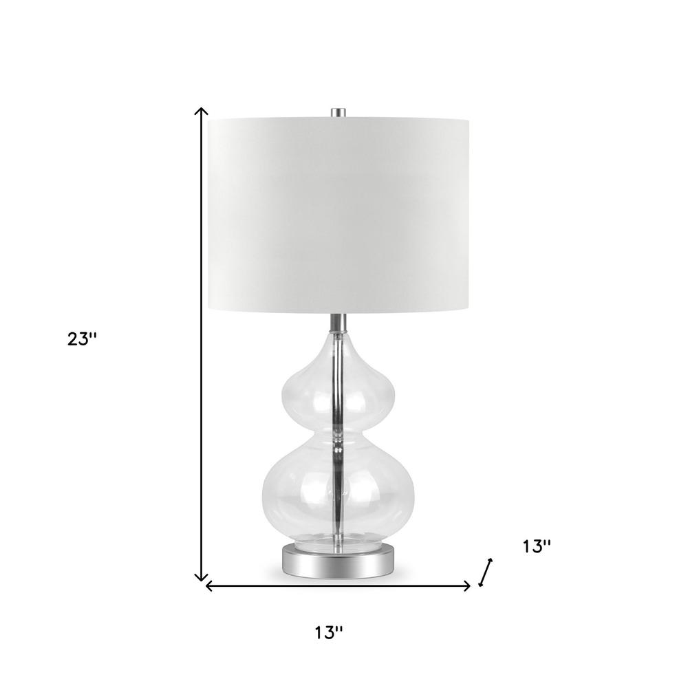 23" Nickel Glass Table Lamp With White Drum Shade. Picture 6