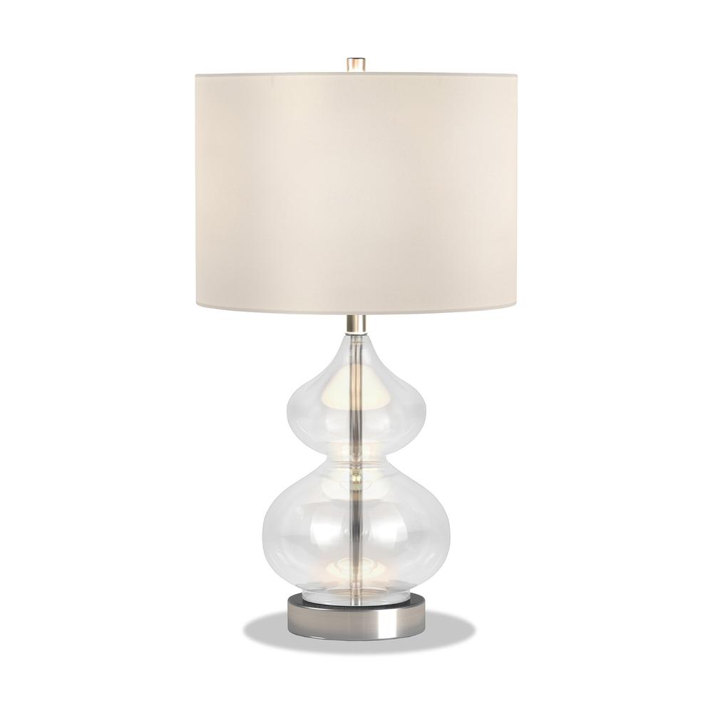 23" Nickel Glass Table Lamp With White Drum Shade. Picture 2