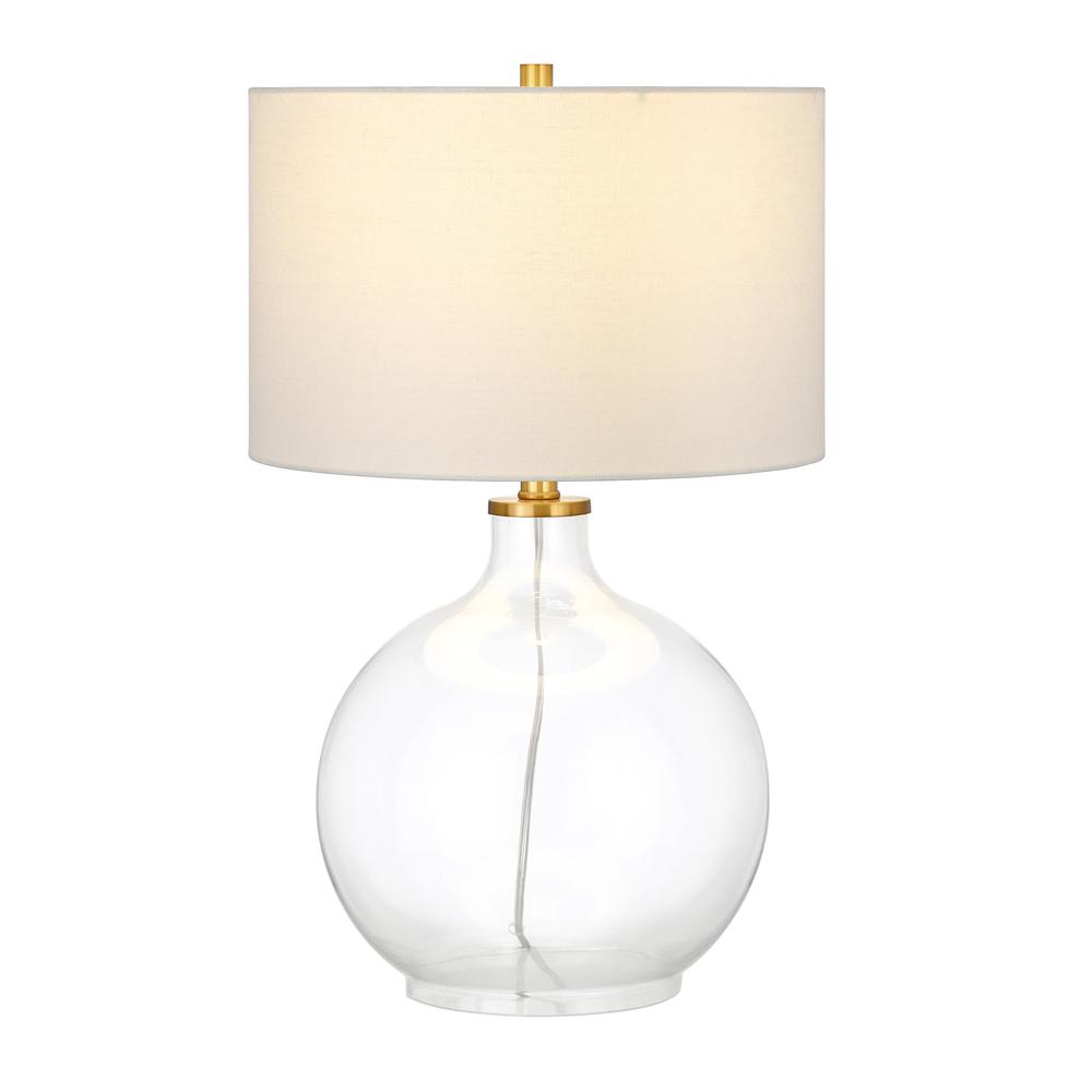 24" Clear Glass Table Lamp With White Drum Shade. Picture 2