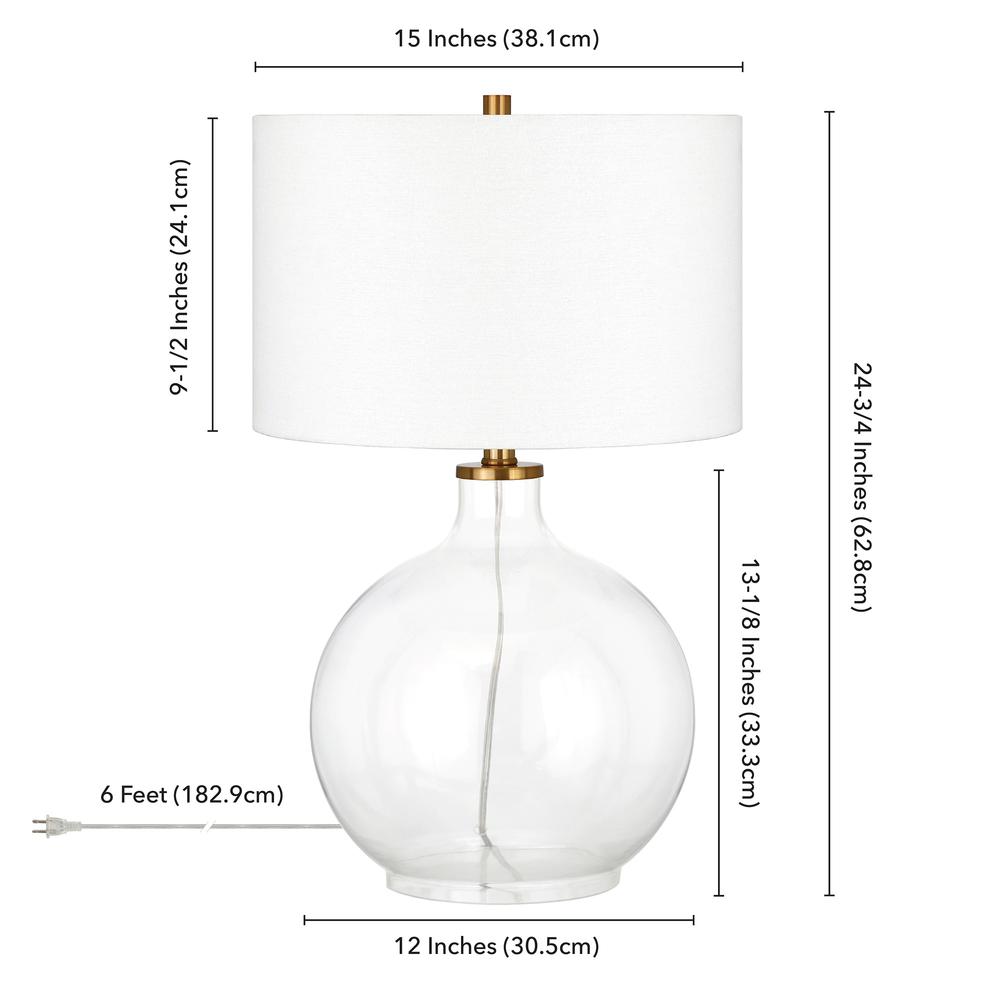 24" Clear Glass Table Lamp With White Drum Shade. Picture 6