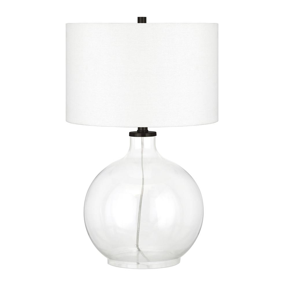 24" Clear Glass Table Lamp With White Drum Shade. Picture 1