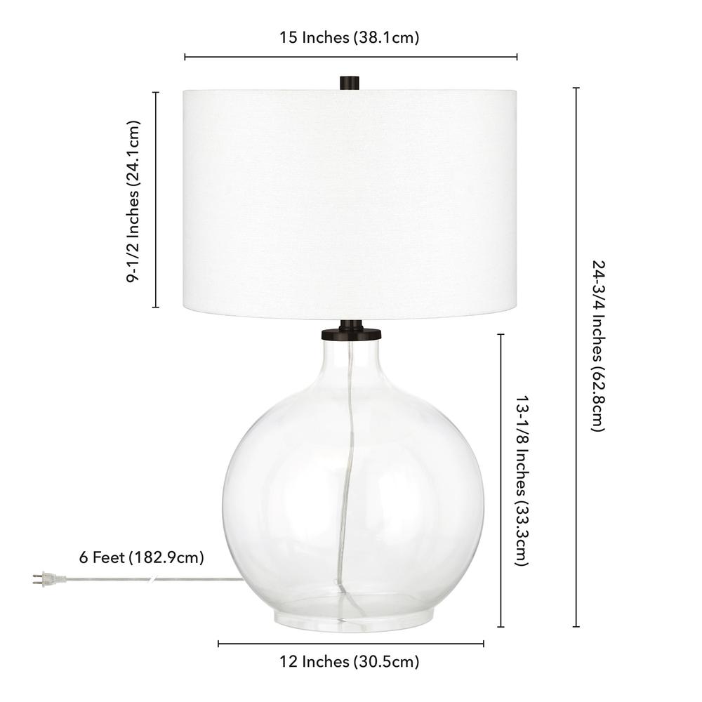 24" Clear Glass Table Lamp With White Drum Shade. Picture 6