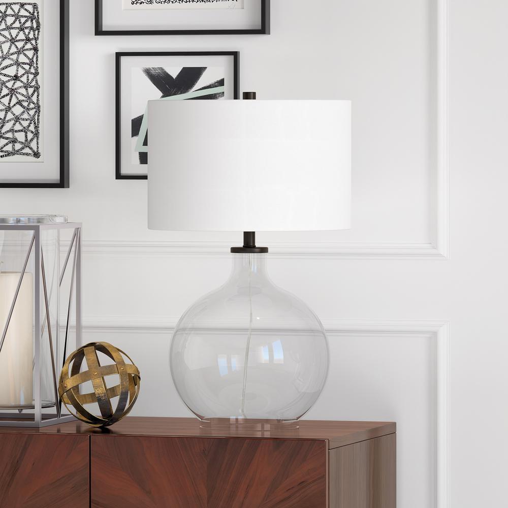24" Clear Glass Table Lamp With White Drum Shade. Picture 4