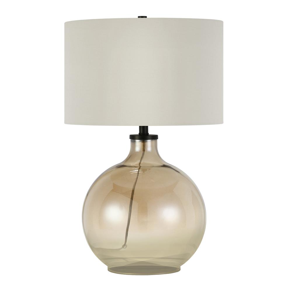24" Gold Glass Table Lamp With White Drum Shade. Picture 2