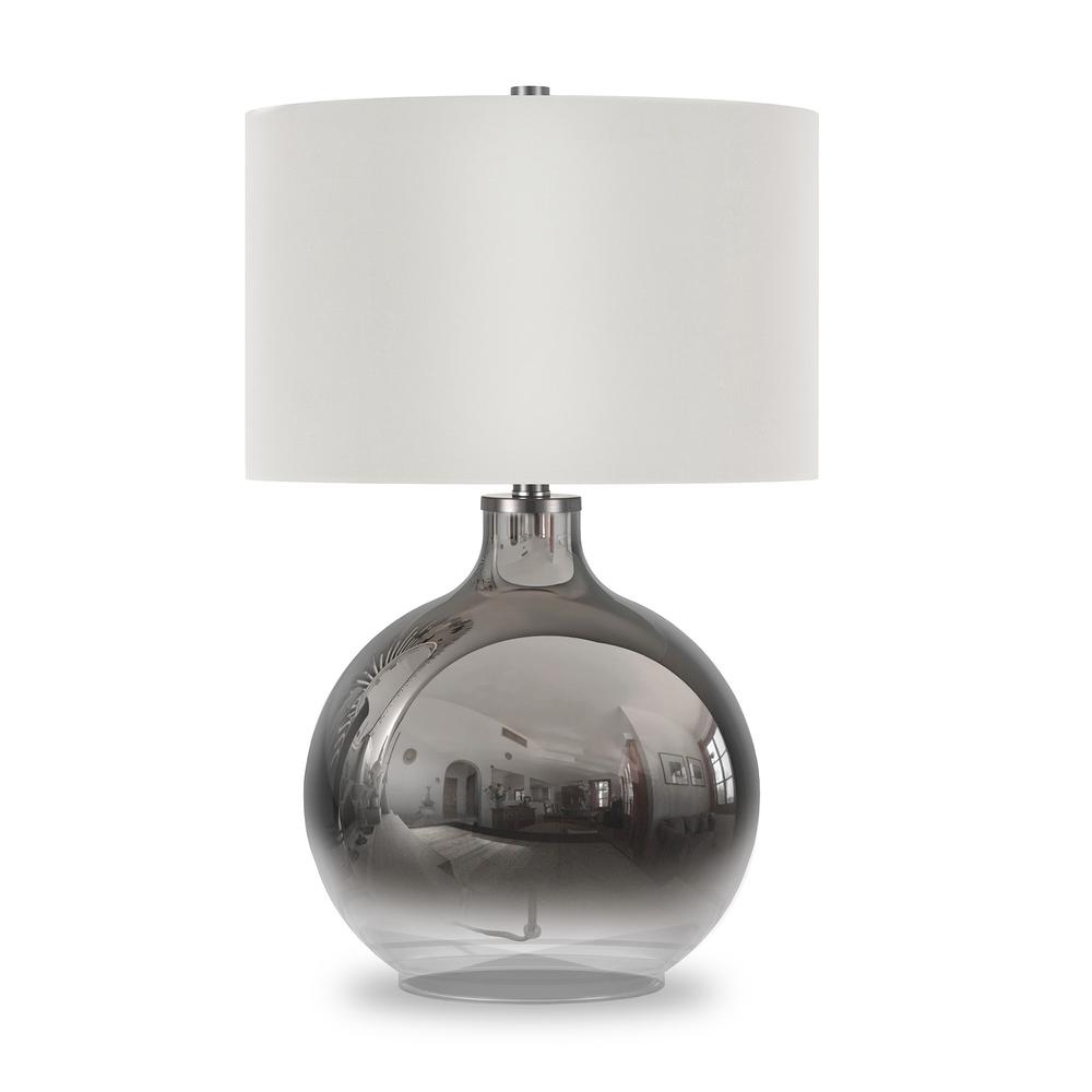 24" Nickel Glass Table Lamp With White Drum Shade. Picture 1