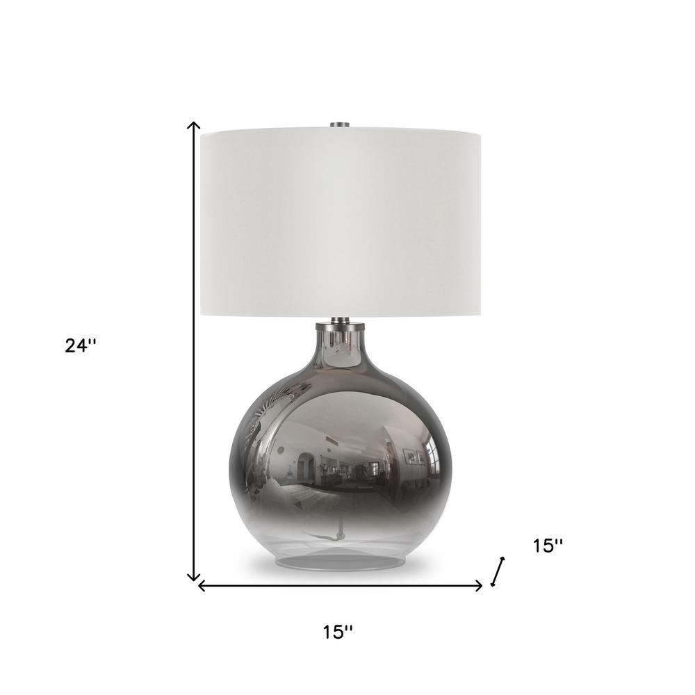 24" Nickel Glass Table Lamp With White Drum Shade. Picture 8