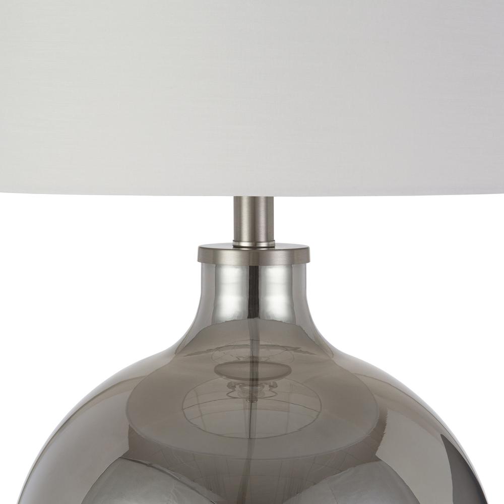 24" Nickel Glass Table Lamp With White Drum Shade. Picture 6