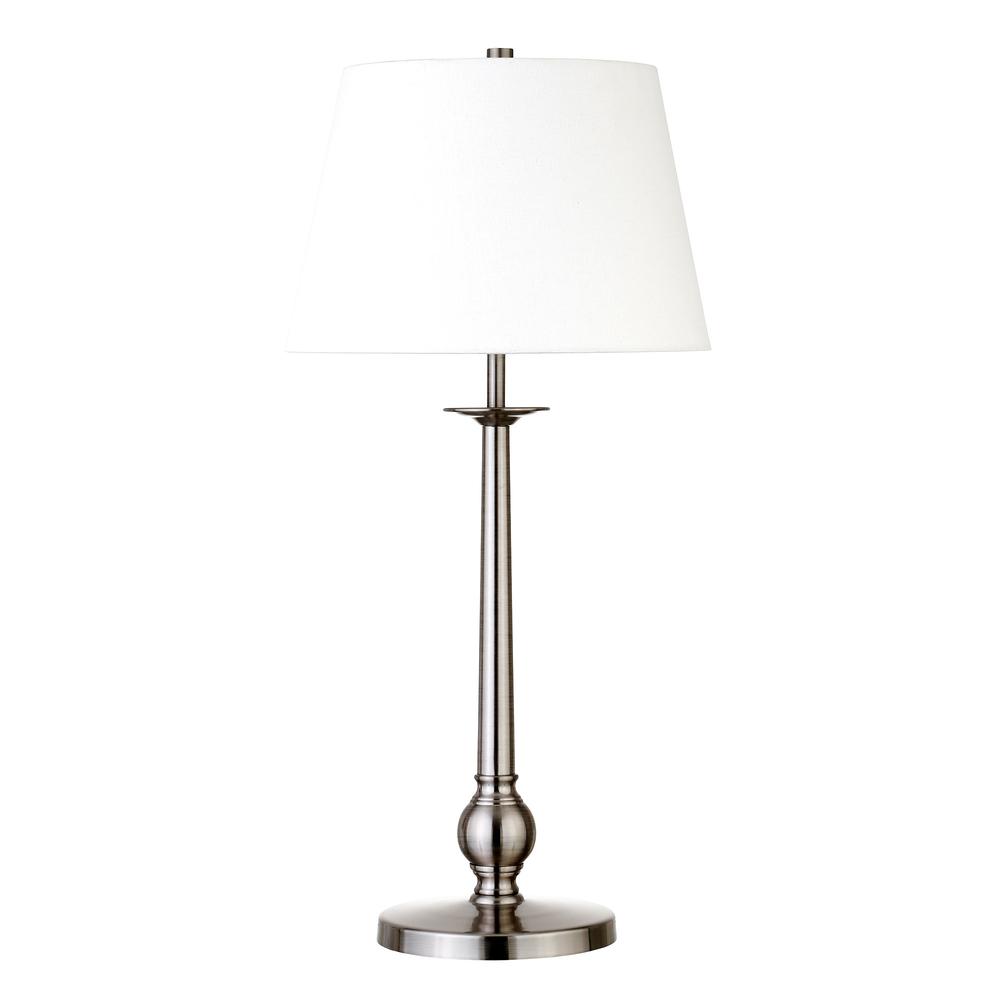 28" Nickel Metal Table Lamp With White Empire Shade. Picture 1