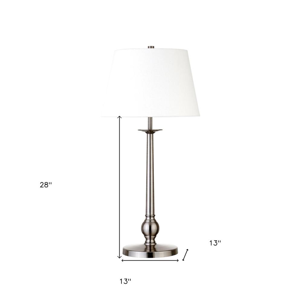 28" Nickel Metal Table Lamp With White Empire Shade. Picture 6