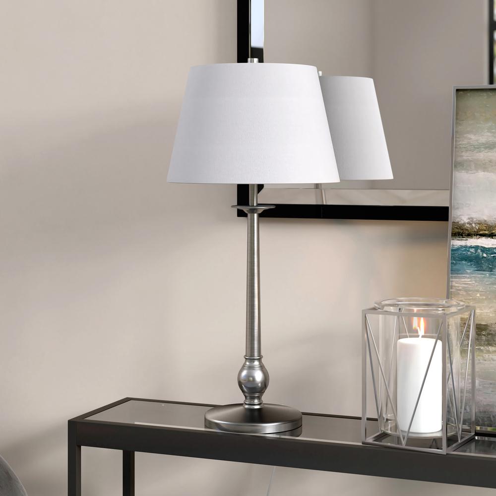 28" Nickel Metal Table Lamp With White Empire Shade. Picture 4