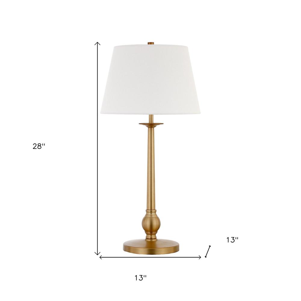 28" Brass Metal Table Lamp With White Empire Shade. Picture 6