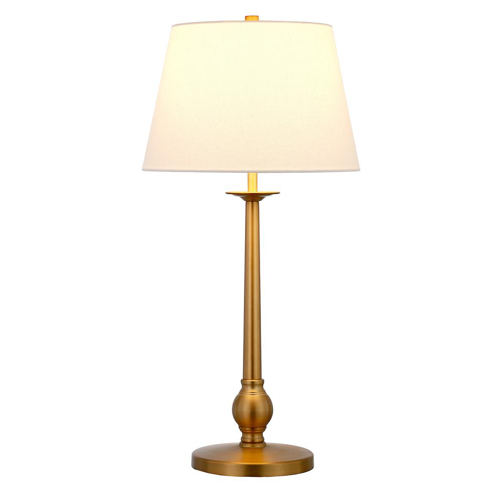 28" Brass Metal Table Lamp With White Empire Shade. Picture 2