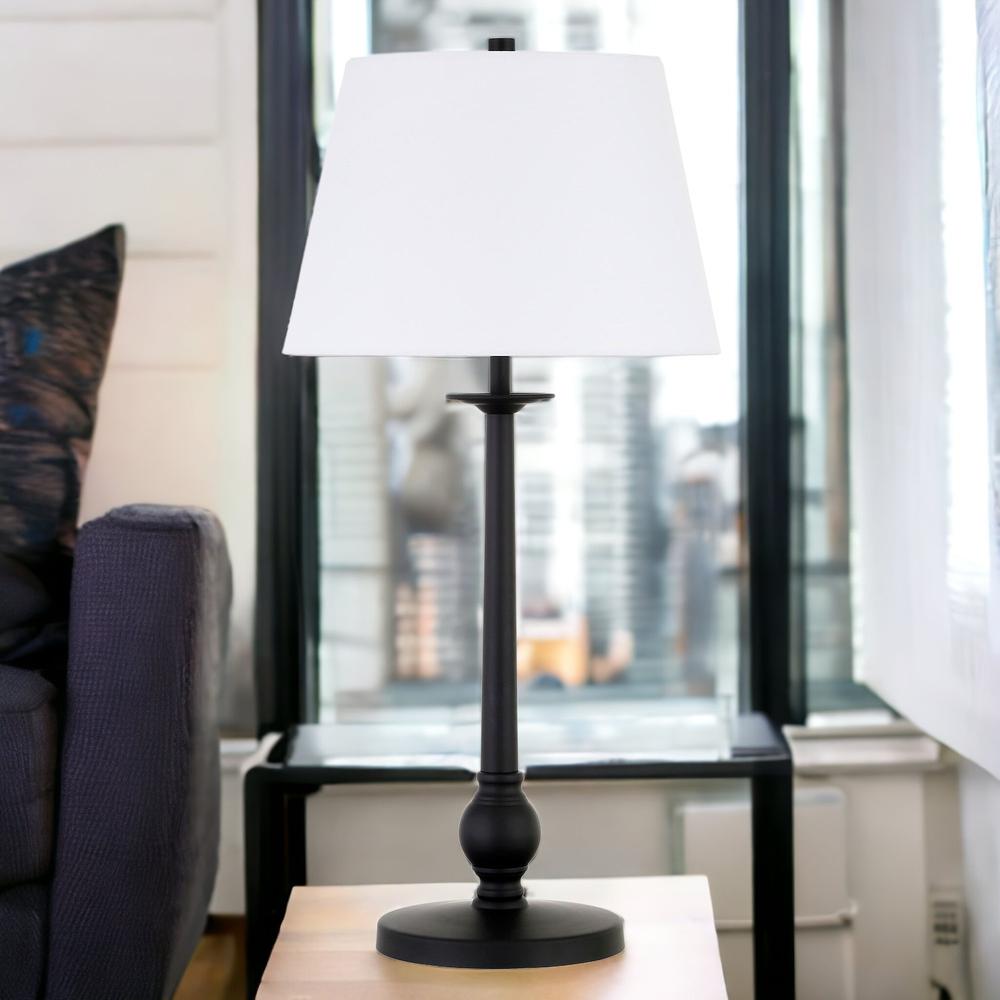 28" Black Metal Table Lamp With White Empire Shade. Picture 3