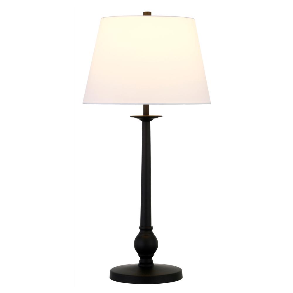 28" Black Metal Table Lamp With White Empire Shade. Picture 2