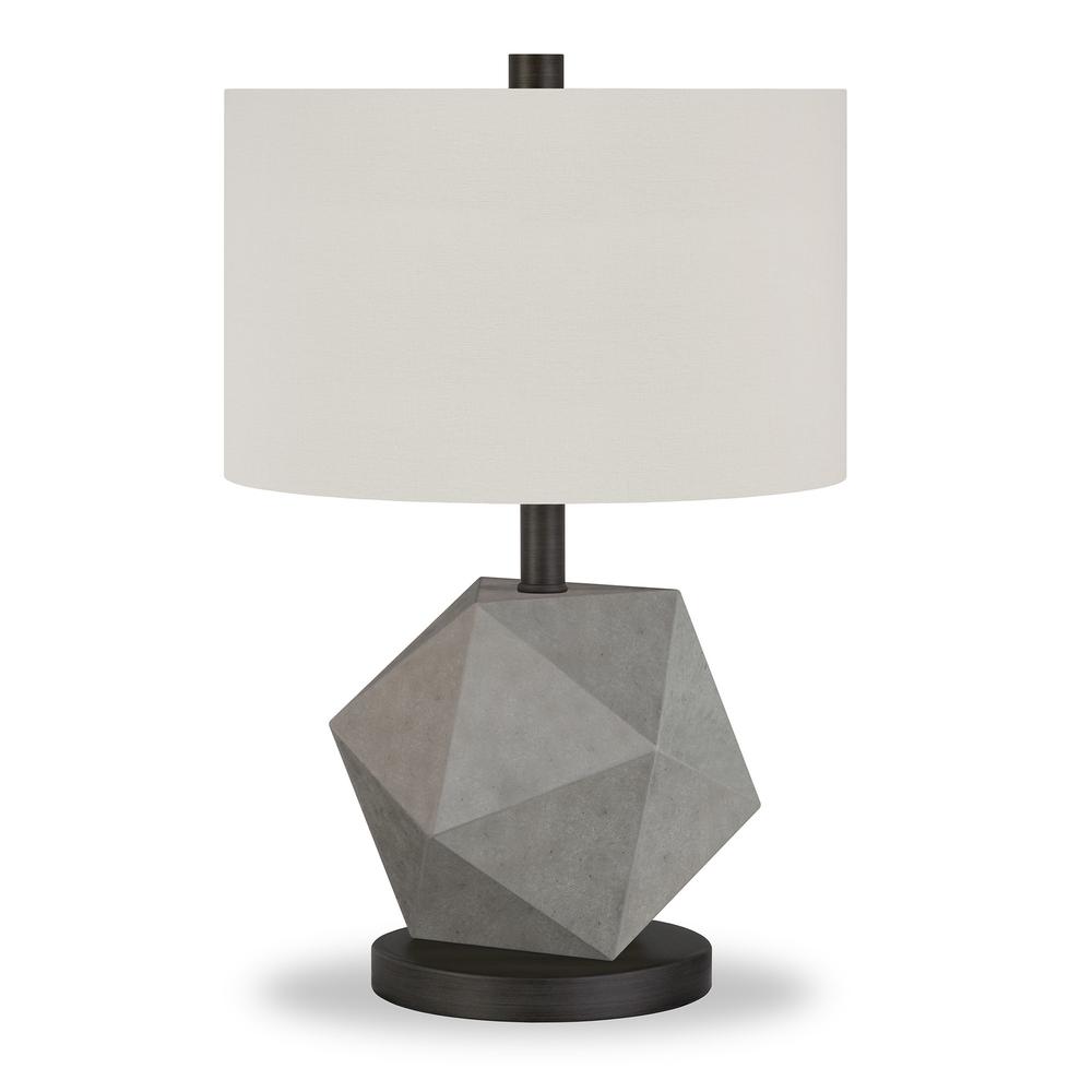 19" Gray and Black Concrete Table Lamp With White Drum Shade. Picture 1