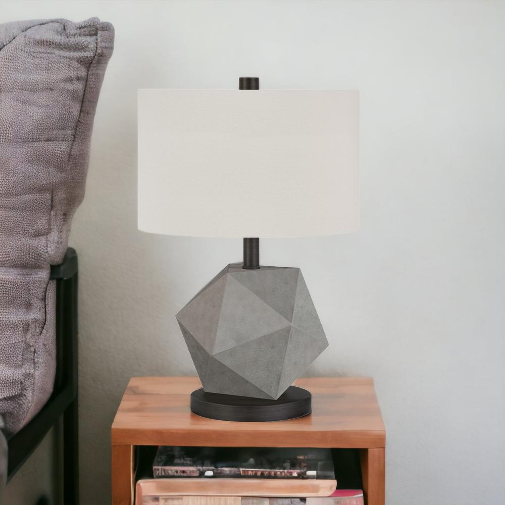 19" Gray and Black Concrete Table Lamp With White Drum Shade. Picture 3
