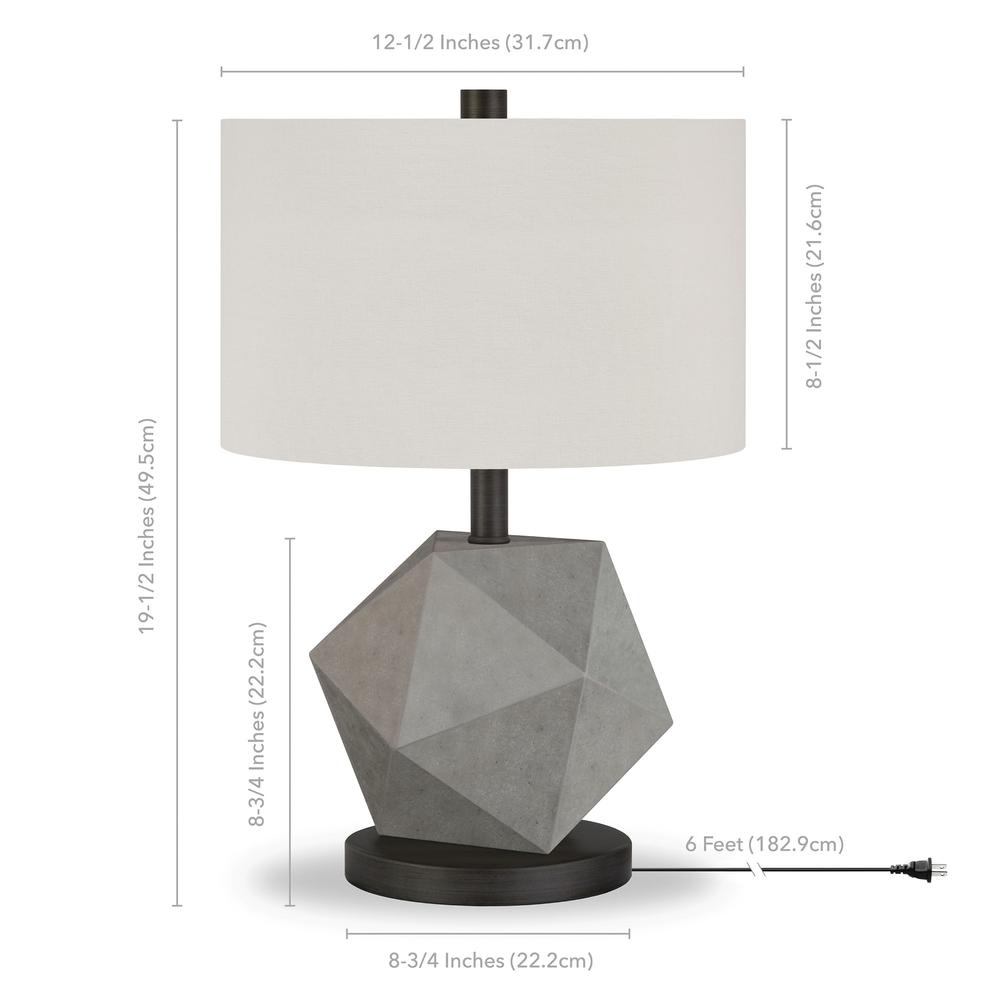 19" Gray and Black Concrete Table Lamp With White Drum Shade. Picture 8