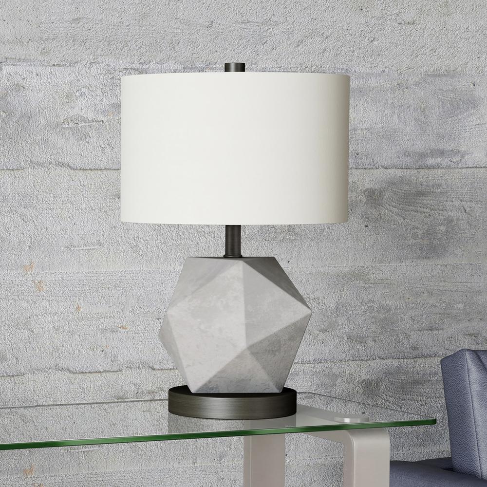 19" Gray and Black Concrete Table Lamp With White Drum Shade. Picture 6