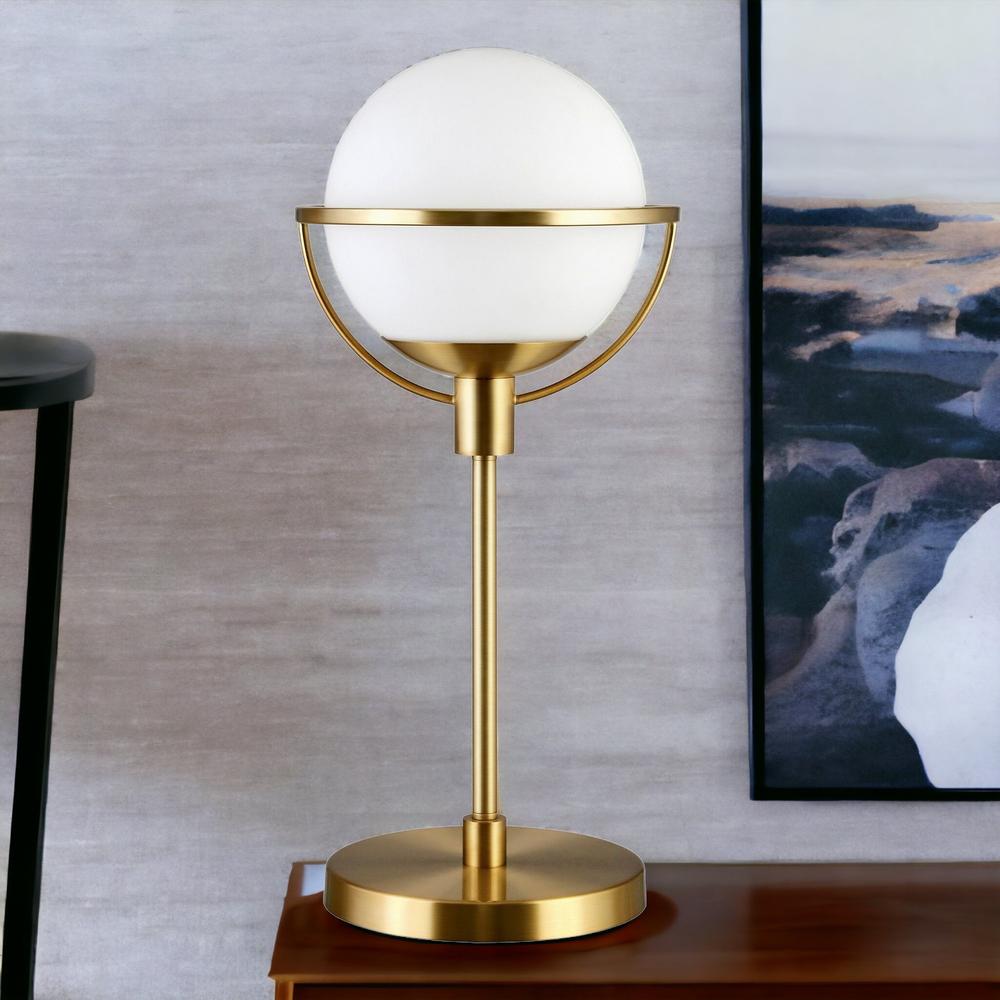 21" Brass Metal Globe Table Lamp With Clear Globe Shade. Picture 3