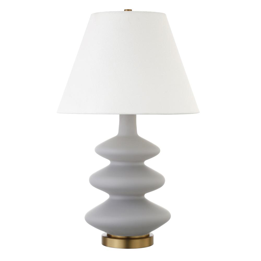 26" Gray and Gold Glass Table Lamp With White Empire Shade. Picture 1