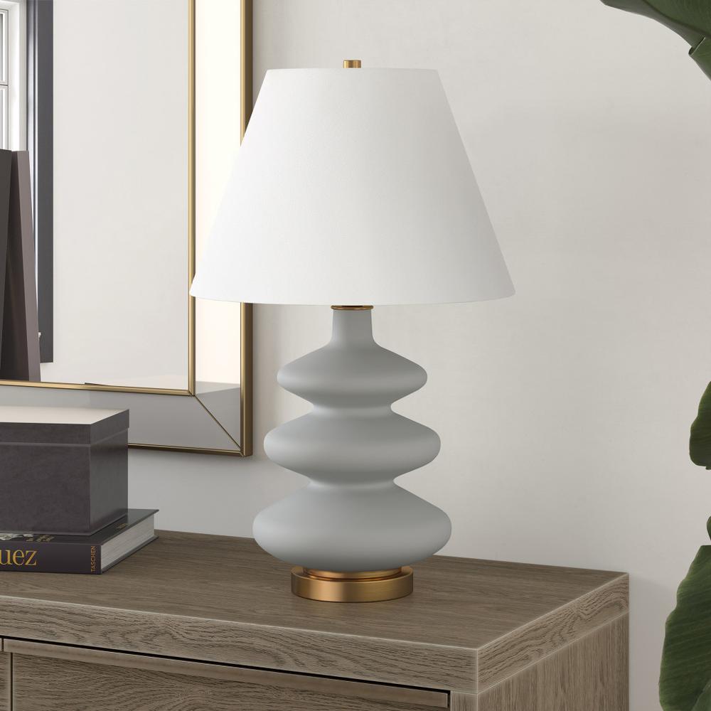 26" Gray and Gold Glass Table Lamp With White Empire Shade. Picture 4
