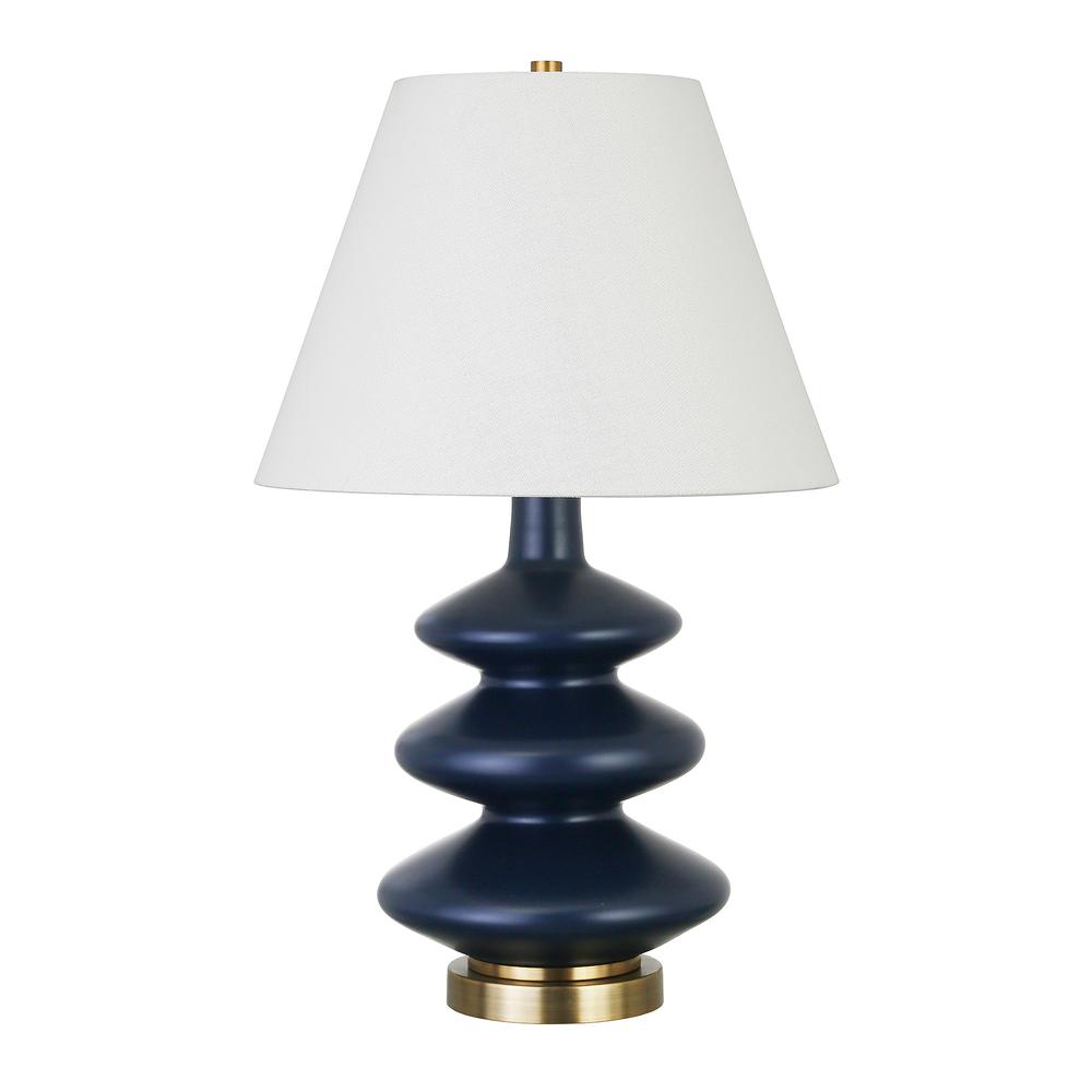 26" Blue and Gold Glass Table Lamp With White Empire Shade. Picture 1