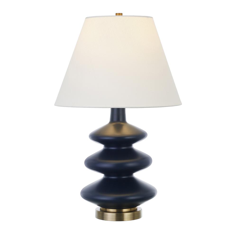 26" Blue and Gold Glass Table Lamp With White Empire Shade. Picture 2