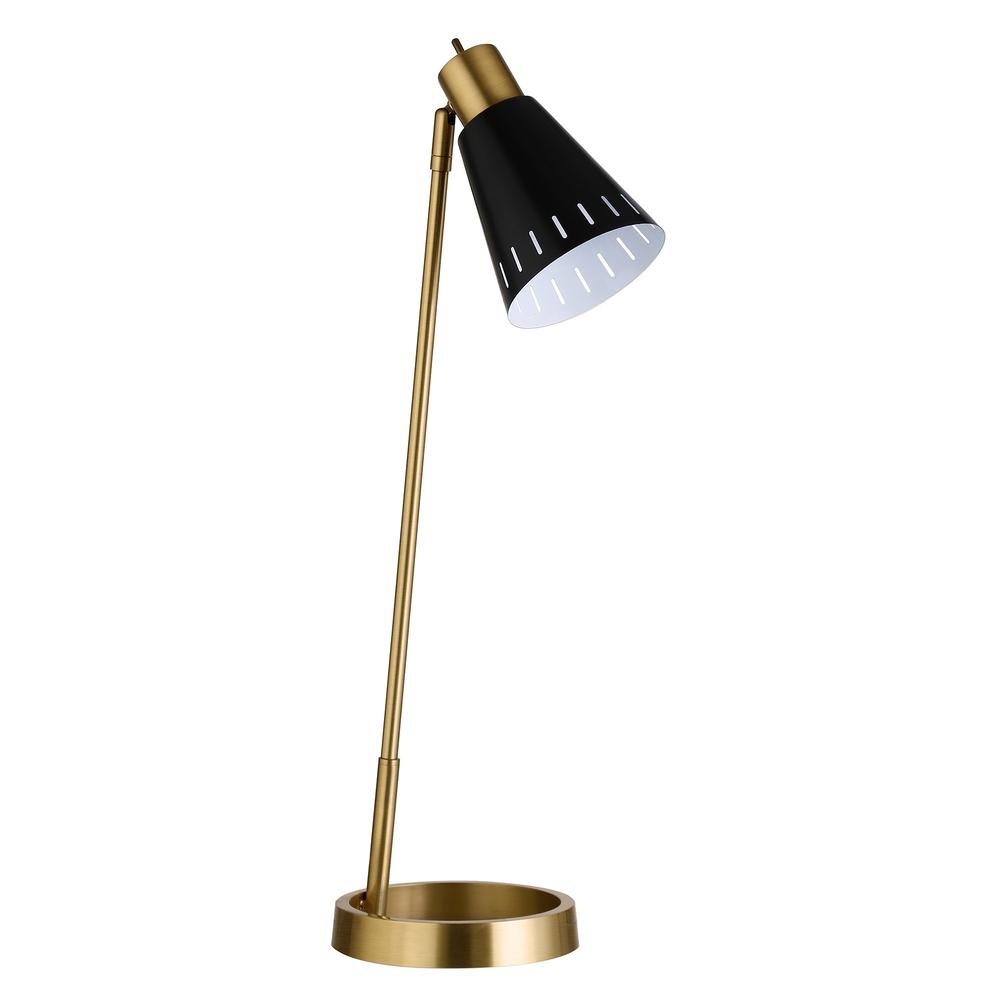 27" Brass Metal Desk Table Lamp With Black Cone Shade. Picture 1