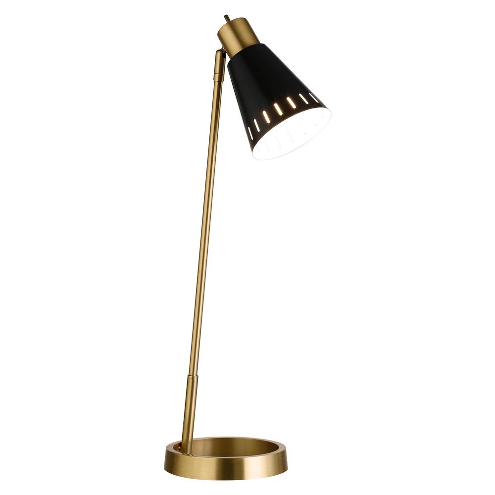 27" Brass Metal Desk Table Lamp With Black Cone Shade. Picture 2