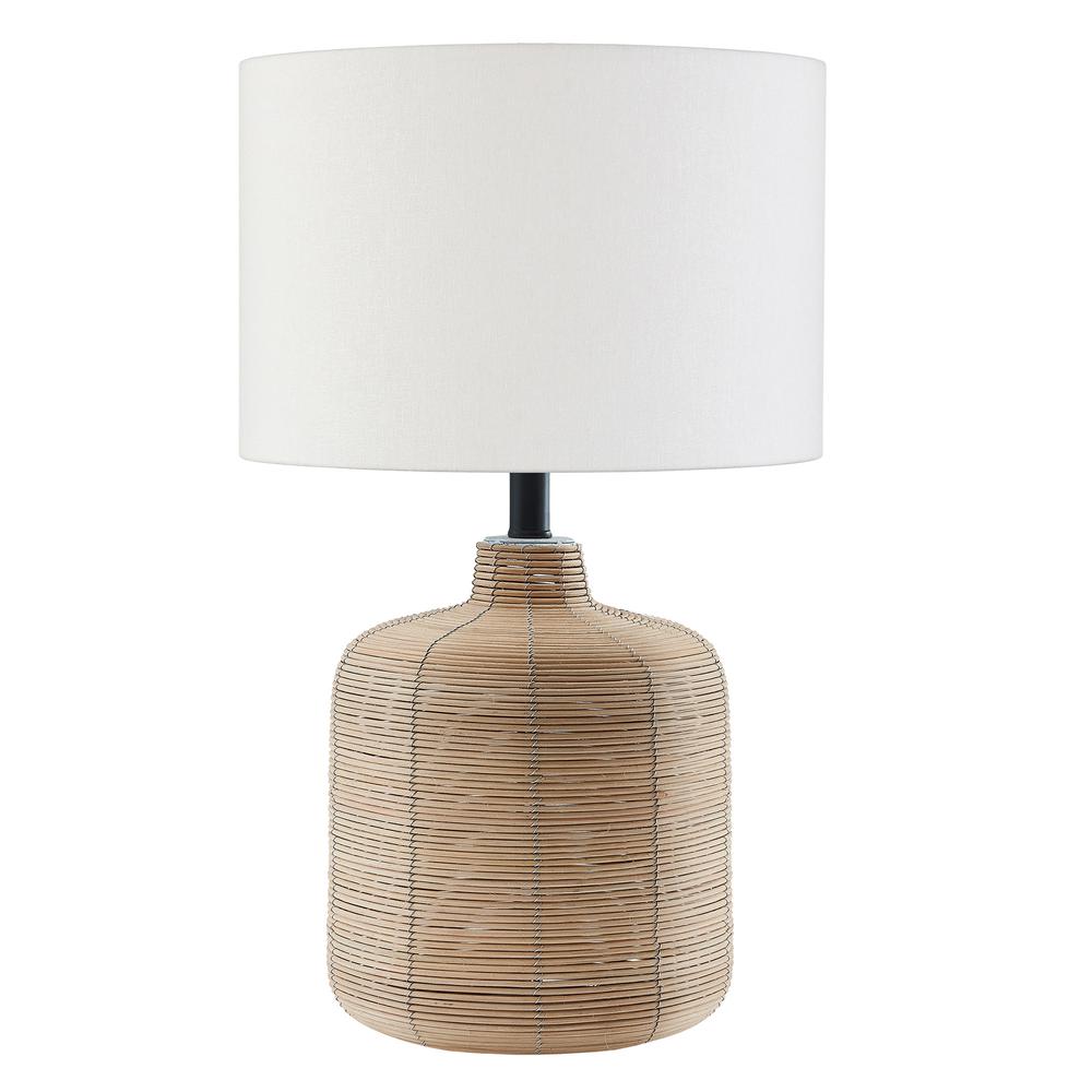 20" Natural Rattan Table Lamp With White Drum Shade. Picture 1