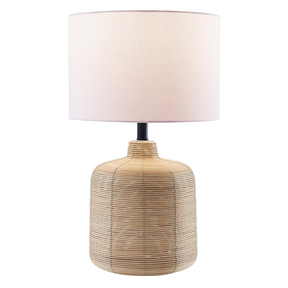 20" Natural Rattan Table Lamp With White Drum Shade. Picture 2
