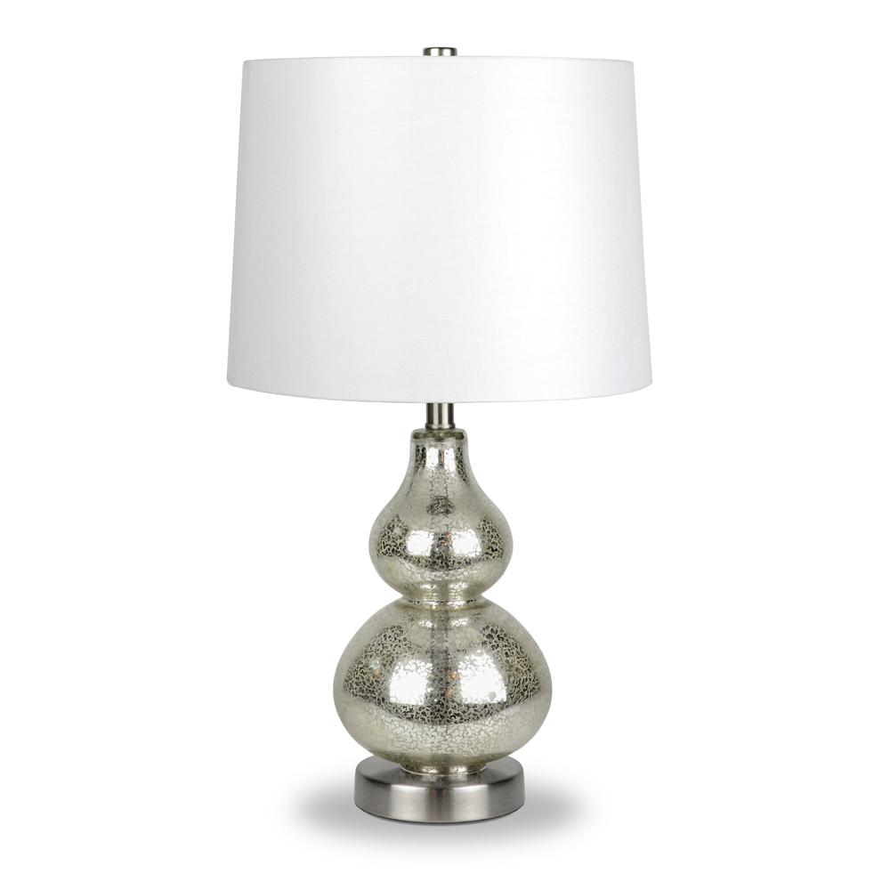 21" Nickel Glass Table Lamp With White Drum Shade. Picture 1