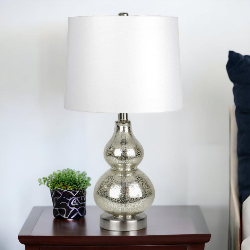 21" Nickel Glass Table Lamp With White Drum Shade. Picture 3