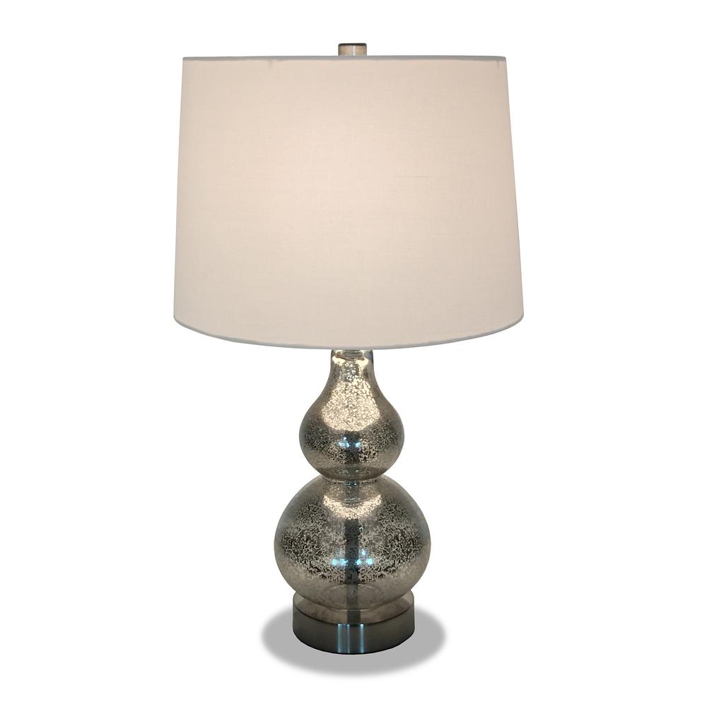 21" Nickel Glass Table Lamp With White Drum Shade. Picture 2