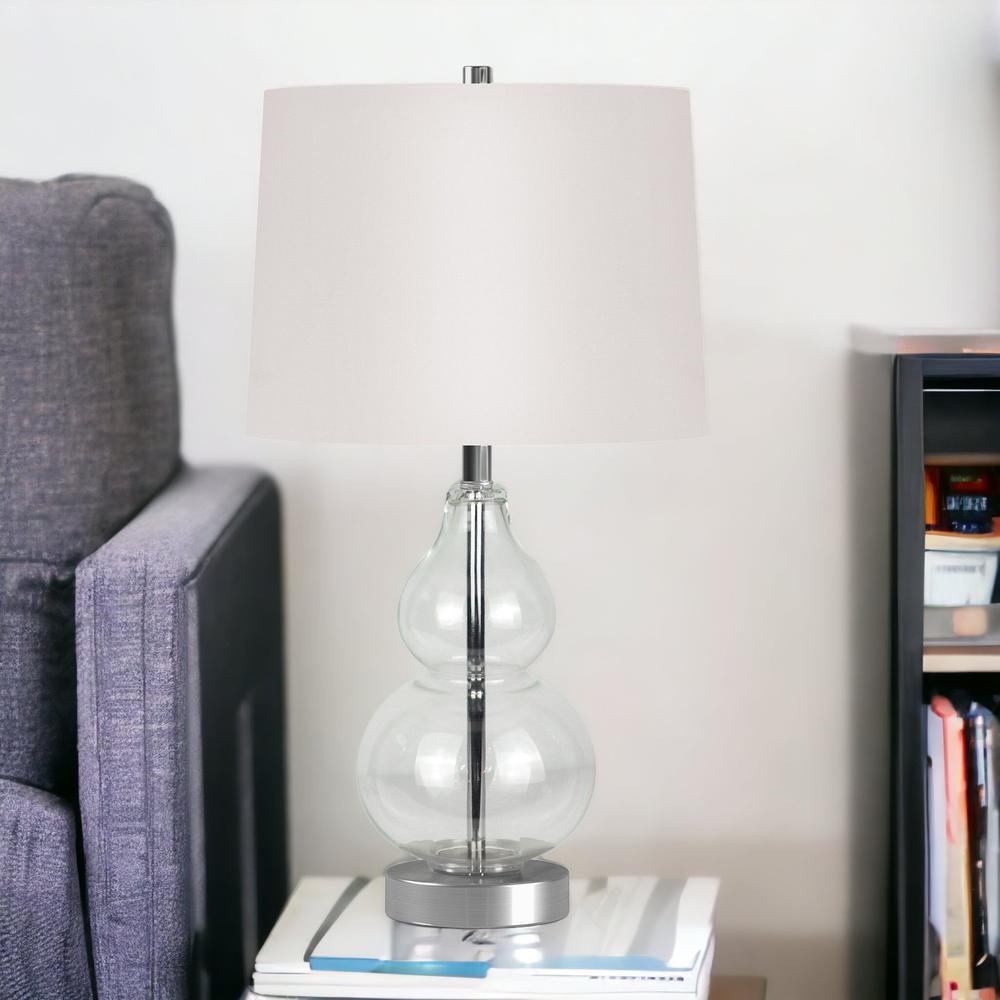 21" Nickel Glass Table Lamp With White Drum Shade. Picture 3