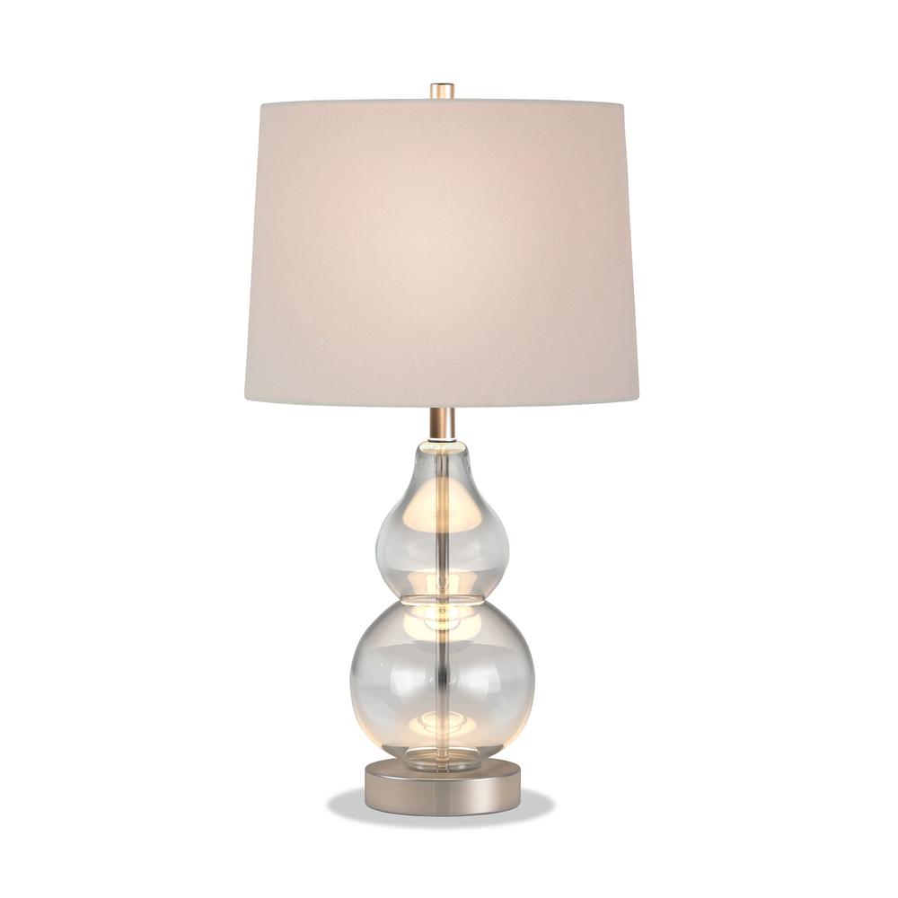 21" Nickel Glass Table Lamp With White Drum Shade. Picture 2