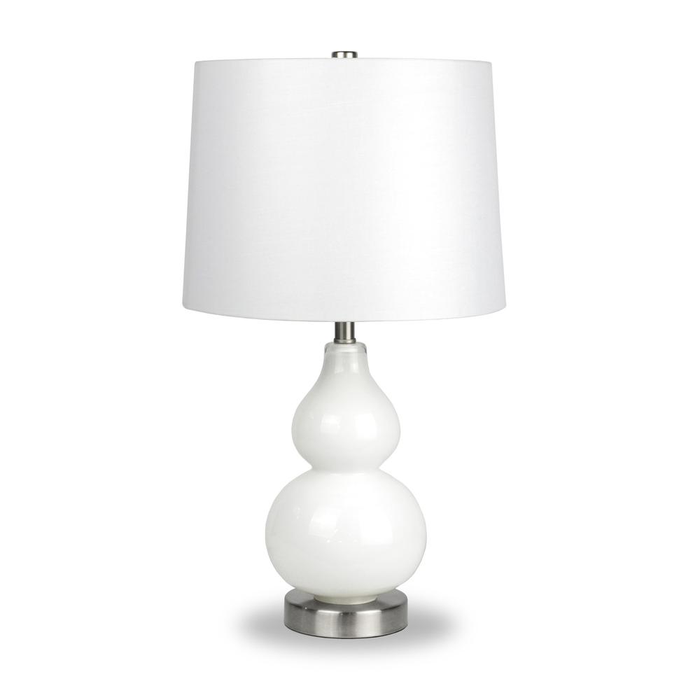 21" White and Silver Glass Table Lamp With White Drum Shade. Picture 1