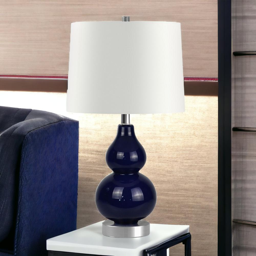 21" Blue and Silver Glass Table Lamp With White Drum Shade. Picture 3