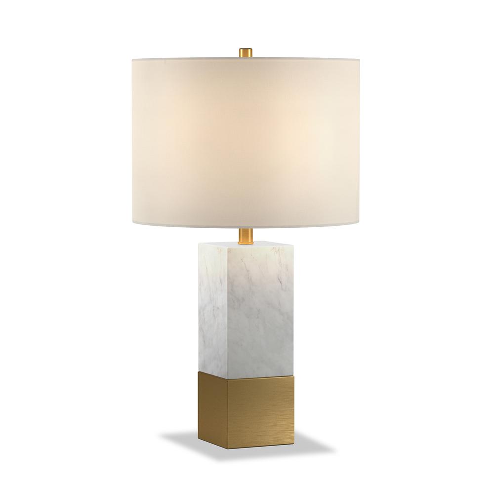 21" Gold and White Marble Table Lamp With White Drum Shade. Picture 2