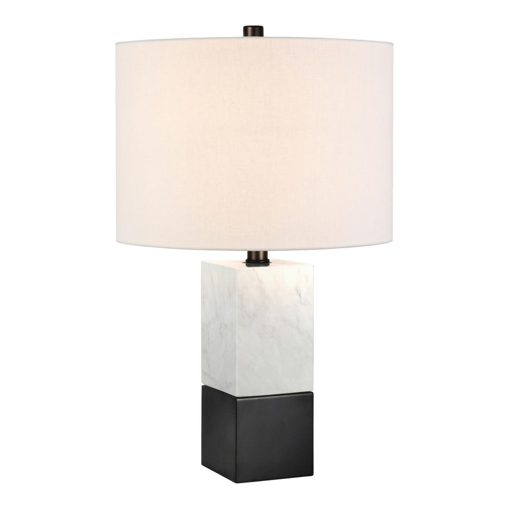 21" Black and White Marble Table Lamp With White Drum Shade. Picture 2