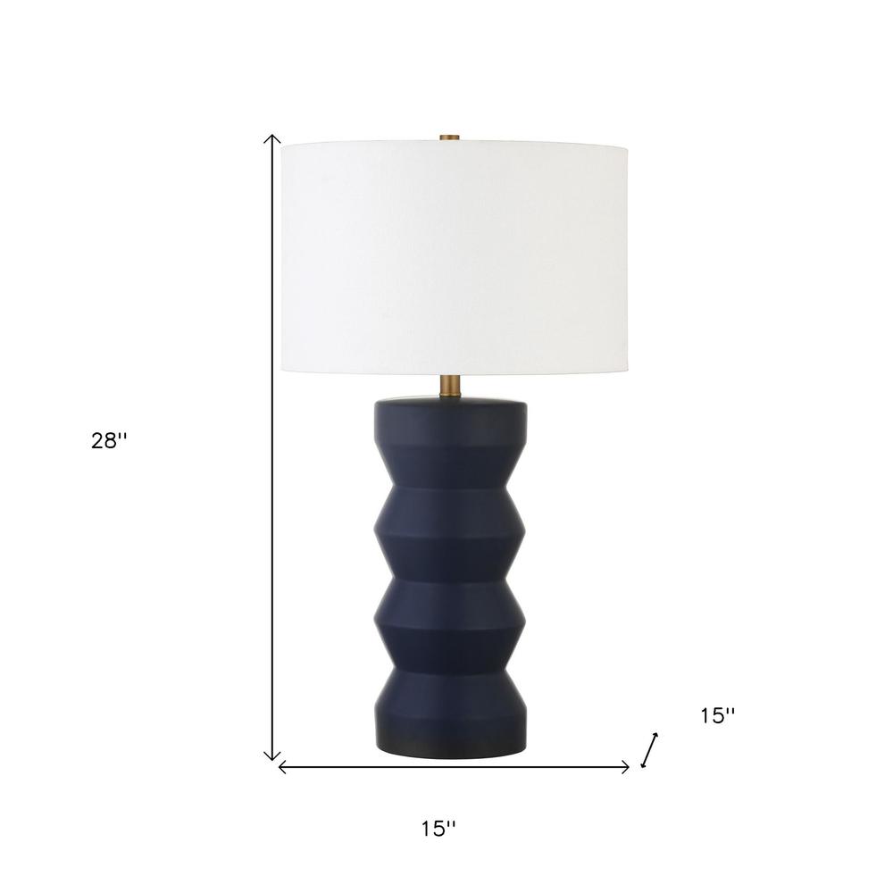 28" Navy Blue Ceramic Table Lamp With White Drum Shade. Picture 6