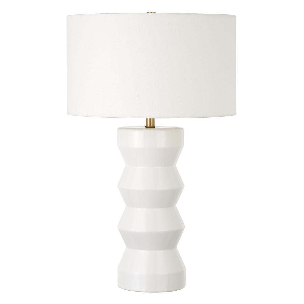 28" White Ceramic Table Lamp With White Drum Shade. Picture 1