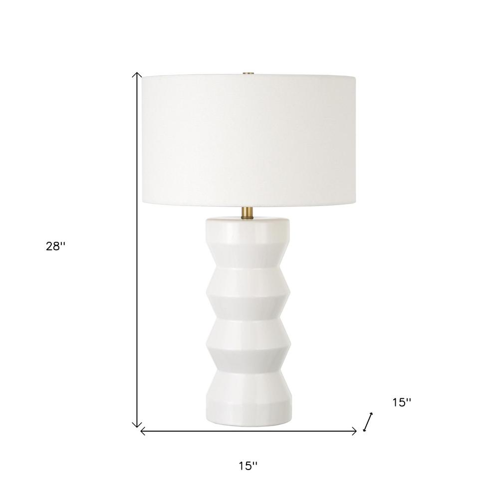28" White Ceramic Table Lamp With White Drum Shade. Picture 6