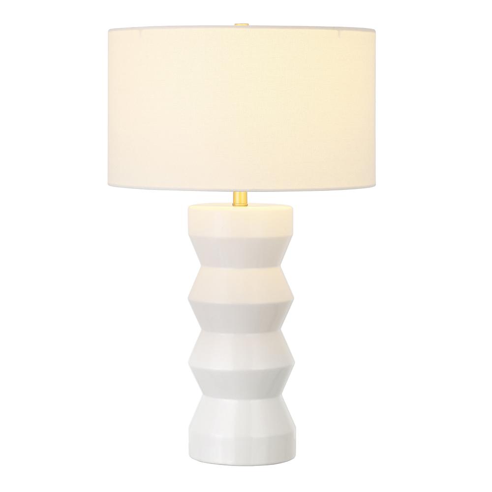28" White Ceramic Table Lamp With White Drum Shade. Picture 2