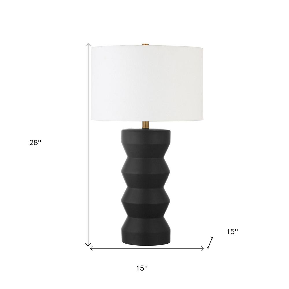 28" Black Ceramic Table Lamp With White Drum Shade. Picture 6