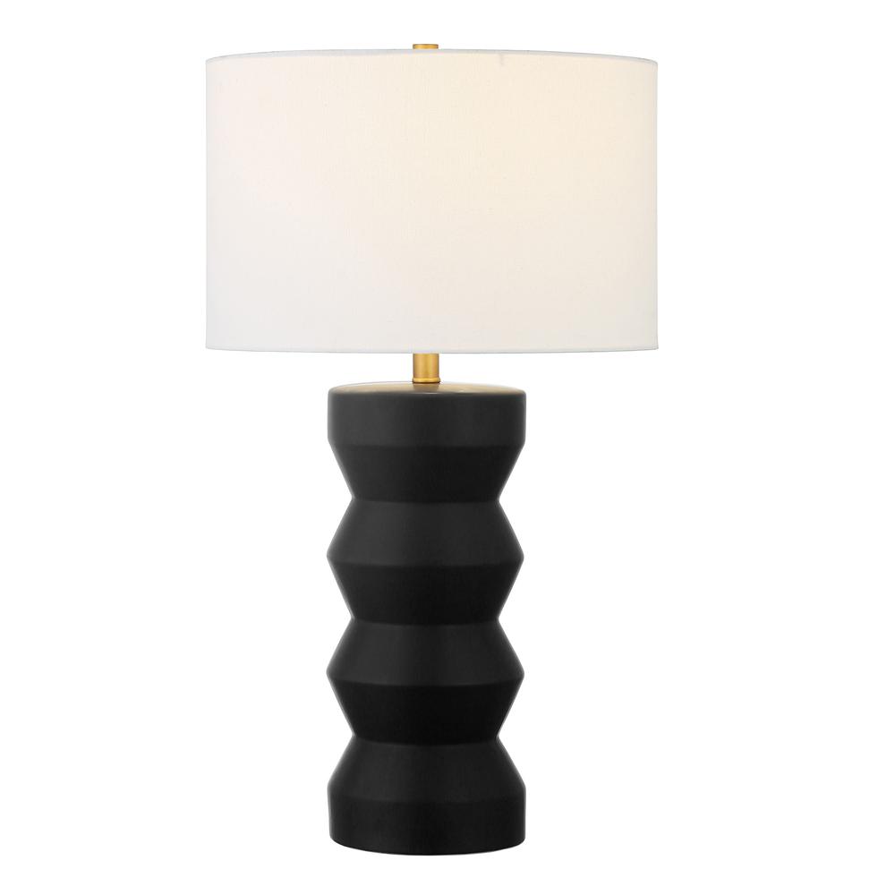 28" Black Ceramic Table Lamp With White Drum Shade. Picture 2