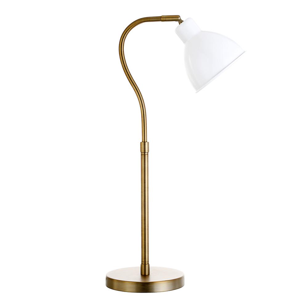 25" Brass Metal Arched Table Lamp With White Dome Shade. Picture 1